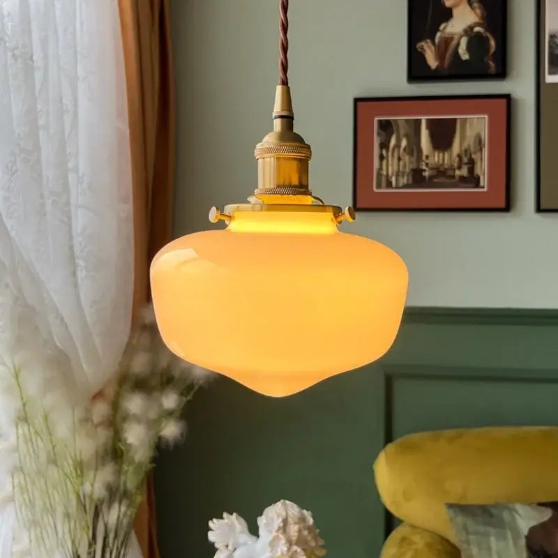Nordic frosted glass led pendant lamp bedroom brass light