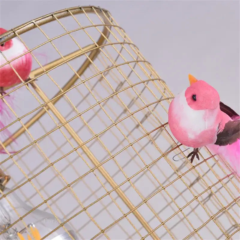 Nordic gold bird cage pendant lamp bedroom light with colorful birds