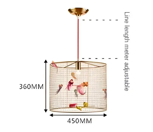 Nordic gold bird cage pendant lamp bedroom light with colorful birds