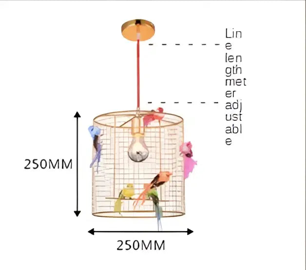 Nordic gold bird cage pendant lamp bedroom light with colorful birds