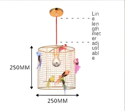 Nordic gold bird cage pendant lamp bedroom light with colorful birds