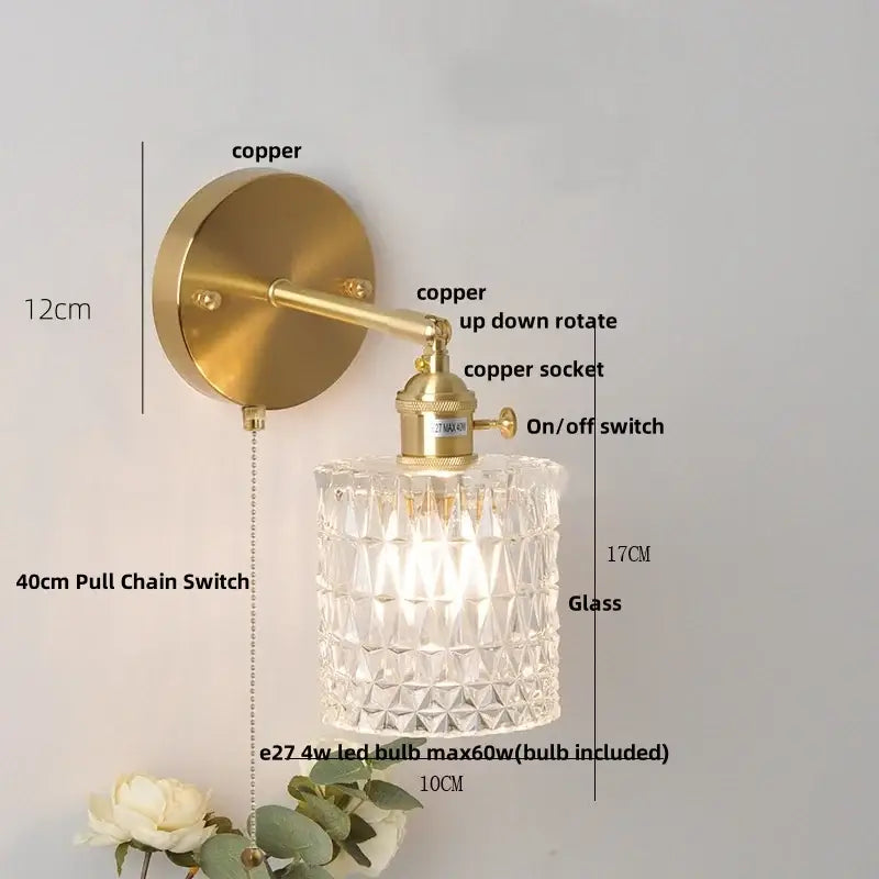 Nordic gold brass led wall sconce bedroom light with adjustable arm