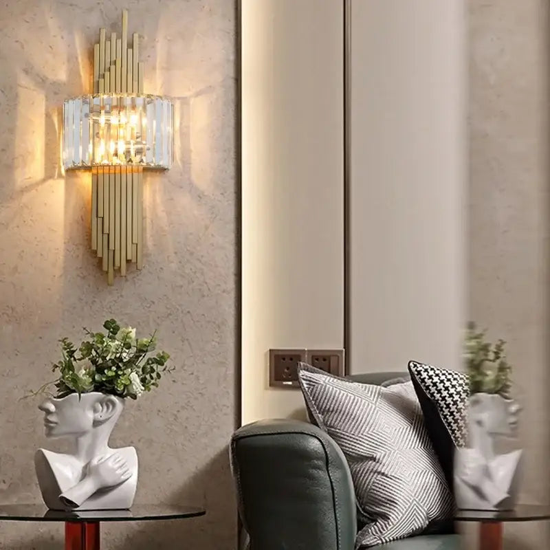 Nordic gold crystal wall sconce light living room crystal wall