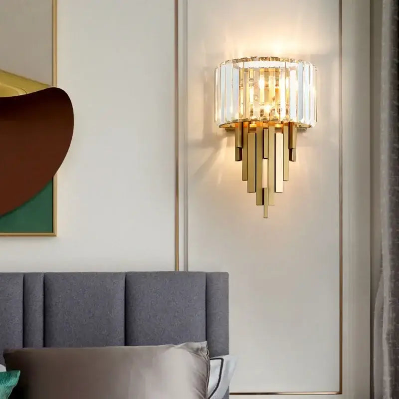 Nordic gold crystal wall sconce light living room crystal wall