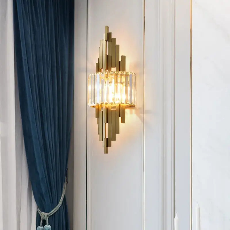 Nordic gold crystal wall sconce light living room crystal wall