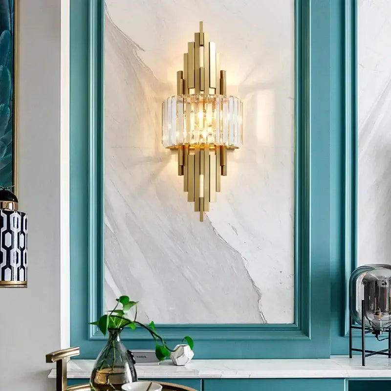 Nordic gold crystal wall sconce light living room crystal wall