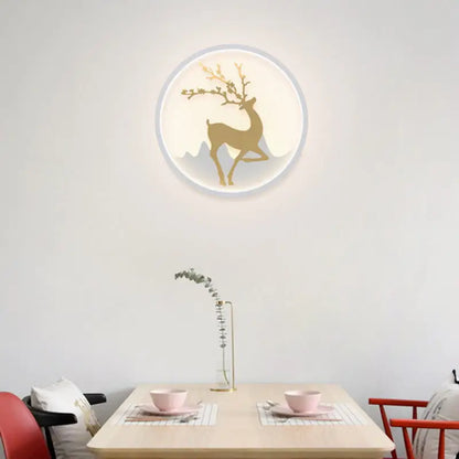 Nordic gold deer circle wall lamp – bedroom led fixture included