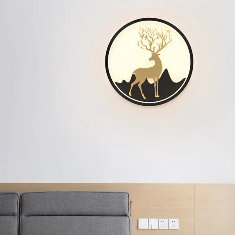 Nordic gold deer circle wall lamp – bedroom led fixture included