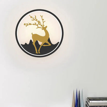 Nordic gold deer circle wall lamp – bedroom led fixture included