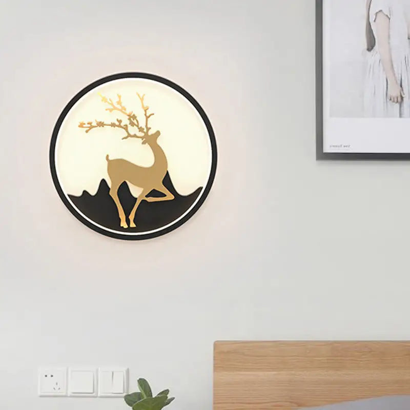 Nordic gold deer circle wall lamp – bedroom led fixture included