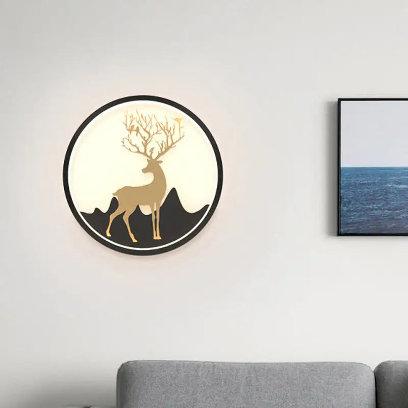 Nordic gold deer circle wall lamp – bedroom led fixture included