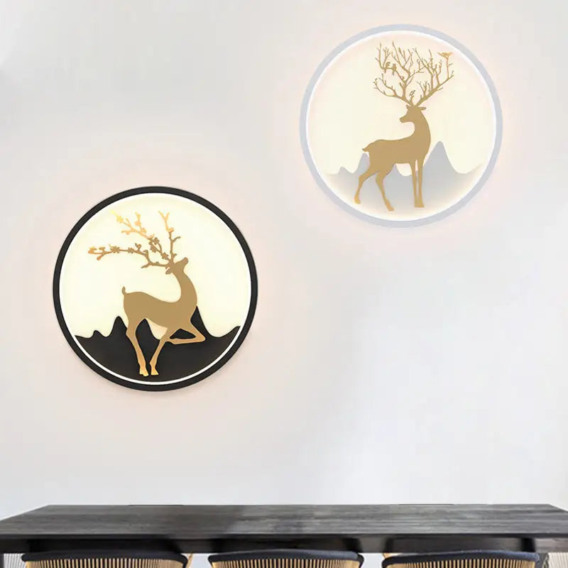 Nordic gold deer circle wall lamp – bedroom led fixture included