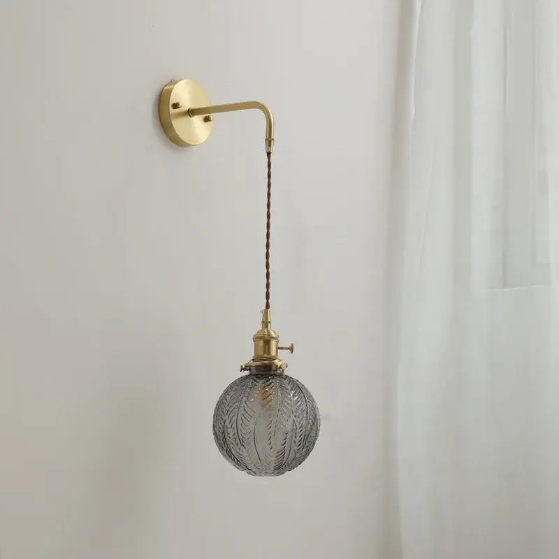 Nordic gold etched glass wall sconce lamp bedroom braided cord