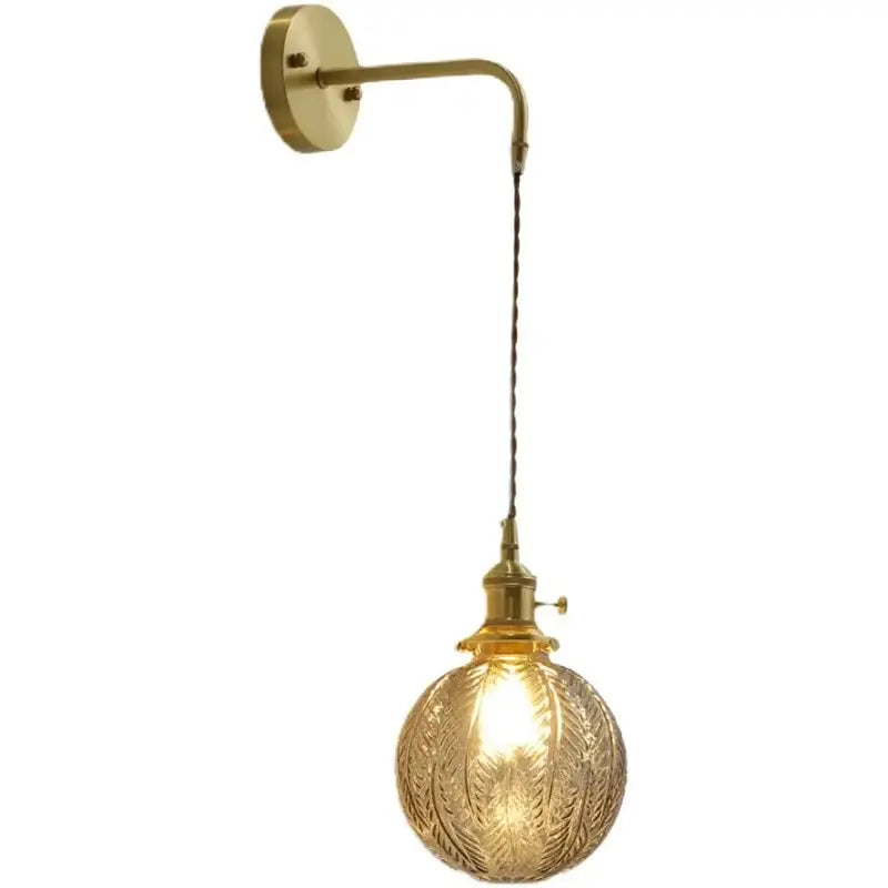 Nordic gold etched glass wall sconce lamp bedroom braided cord