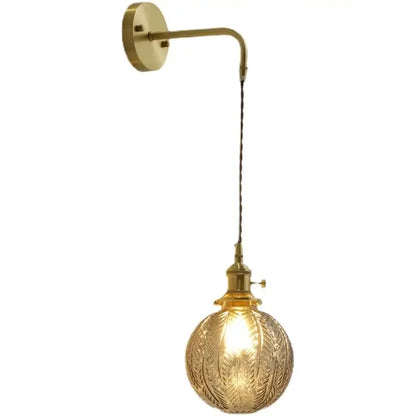 Nordic gold etched glass wall sconce lamp bedroom braided cord