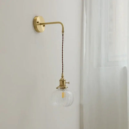 Nordic gold etched glass wall sconce lamp bedroom braided cord
