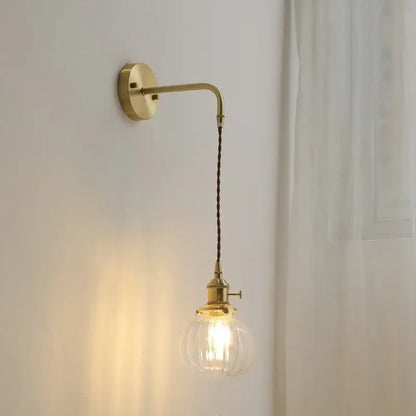 Nordic gold etched glass wall sconce lamp bedroom braided cord