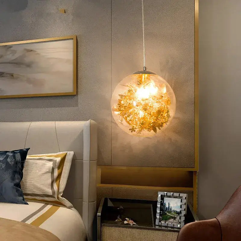 Nordic gold floral glass led pendant lamp for kitchen