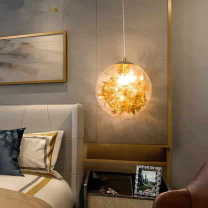 Nordic gold floral glass led pendant lamp for kitchen