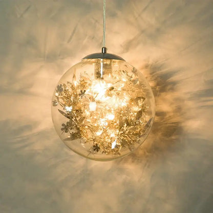 Nordic gold floral glass led pendant lamp for kitchen