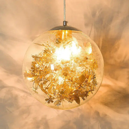 Nordic gold floral glass led pendant lamp for kitchen