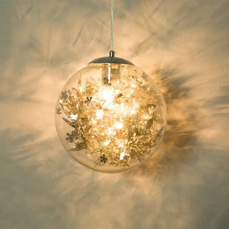 Nordic gold floral glass led pendant lamp for kitchen