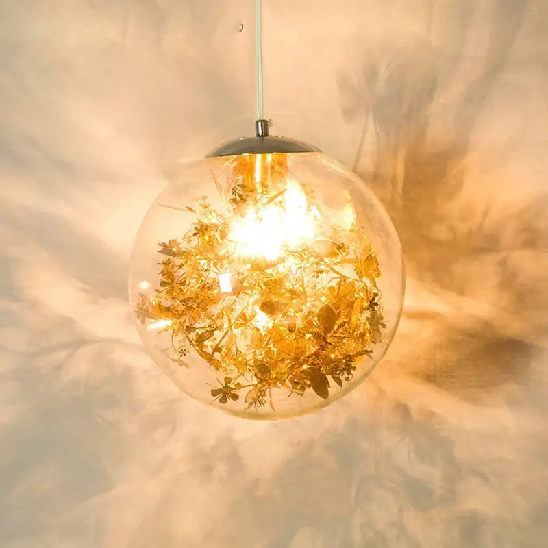 Nordic gold floral glass led pendant lamp for kitchen
