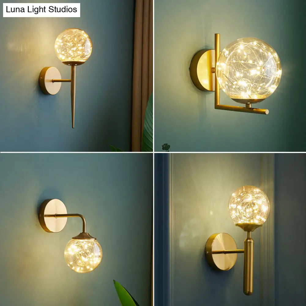 DecorBites™ Nordic Gold Glass Wall Sconce with LED Lighting and String Accent