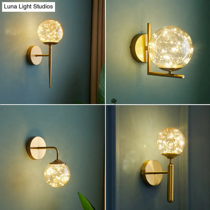 DecorBites™ Nordic Gold Glass Wall Sconce with LED Lighting and String Accent