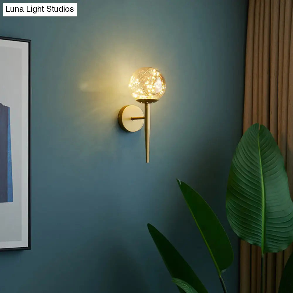 DecorBites™ Nordic Gold Glass Wall Sconce with LED Lighting and String Accent