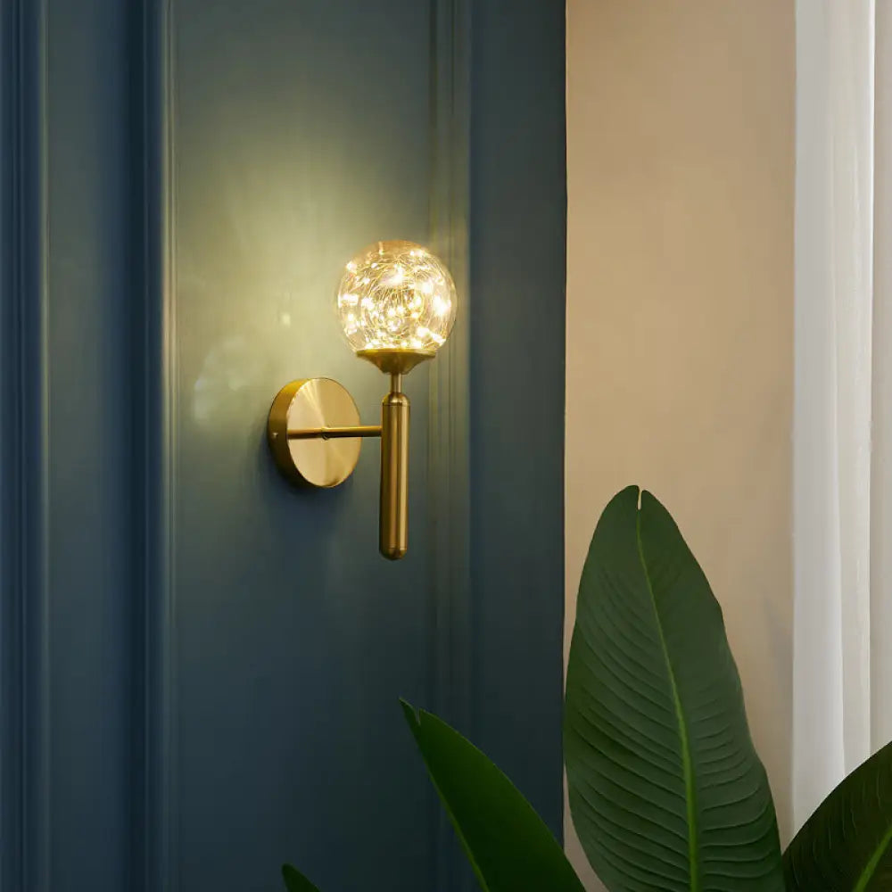 DecorBites™ Nordic Gold Glass Wall Sconce with LED Lighting and String Accent