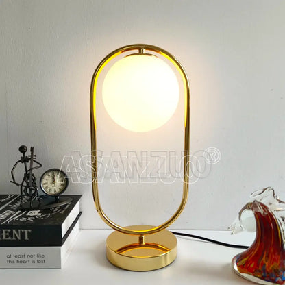 Nordic gold oval glass ball led desk lamp for bedroom
