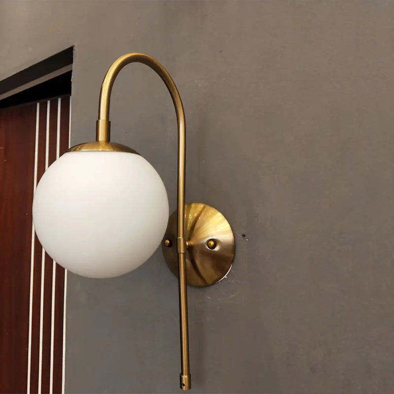 DecorBites™ Nordic Gold Sphere Wall Sconce with Milky Glass Shade for Living Room