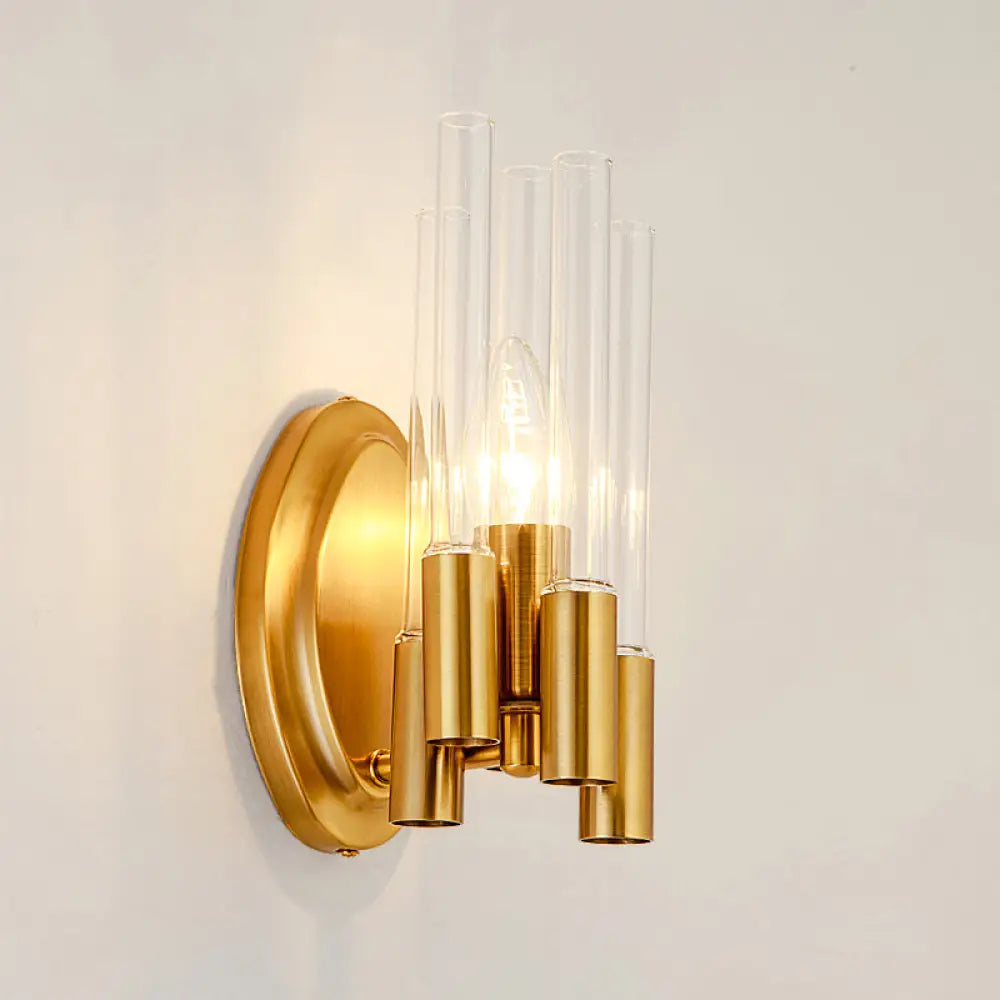 DecorBites™ Nordic Gold Tube Wall Mount Sconce Light Fixture - 1 Head, Clear Glass - Ideal for Living Room