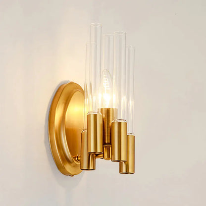 DecorBites™ Nordic Gold Tube Wall Mount Sconce Light Fixture - 1 Head, Clear Glass - Ideal for Living Room