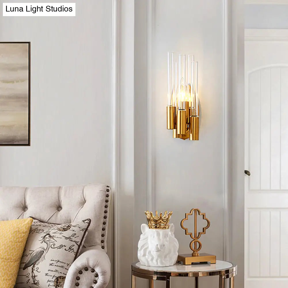 DecorBites™ Nordic Gold Tube Wall Mount Sconce Light Fixture - 1 Head, Clear Glass - Ideal for Living Room
