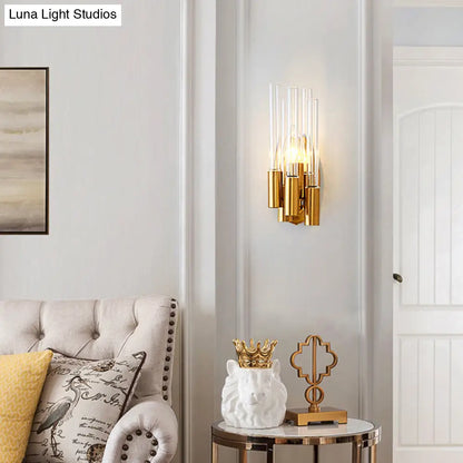 DecorBites™ Nordic Gold Tube Wall Mount Sconce Light Fixture - 1 Head, Clear Glass - Ideal for Living Room
