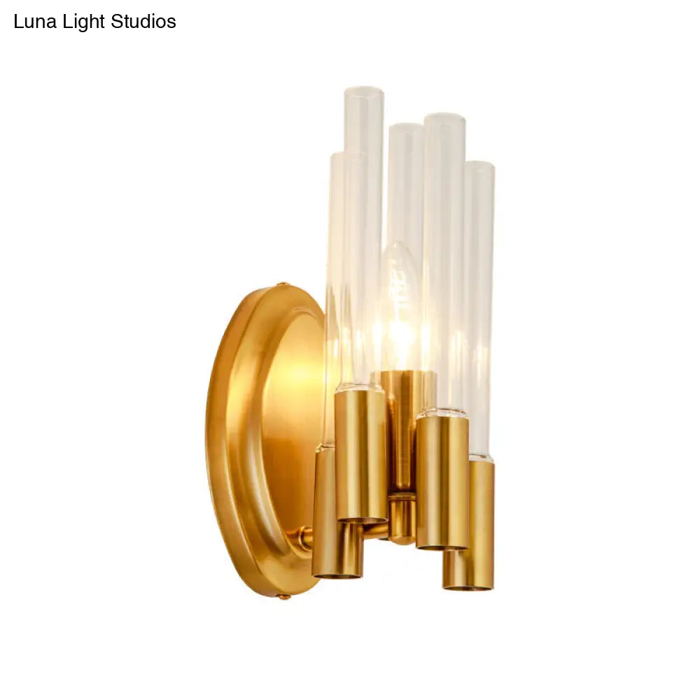 DecorBites™ Nordic Gold Tube Wall Mount Sconce Light Fixture - 1 Head, Clear Glass - Ideal for Living Room