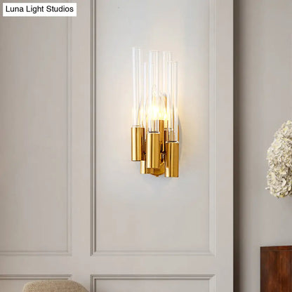 DecorBites™ Nordic Gold Tube Wall Mount Sconce Light Fixture - 1 Head, Clear Glass - Ideal for Living Room