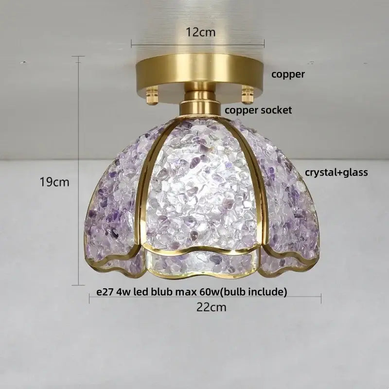 Nordic green & purple mosaic glass crystal ceiling light bedroom