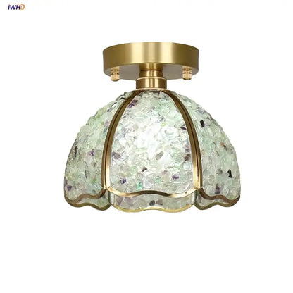Nordic green & purple mosaic glass crystal ceiling light bedroom