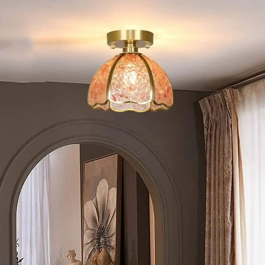 Nordic green & purple mosaic glass crystal ceiling light bedroom