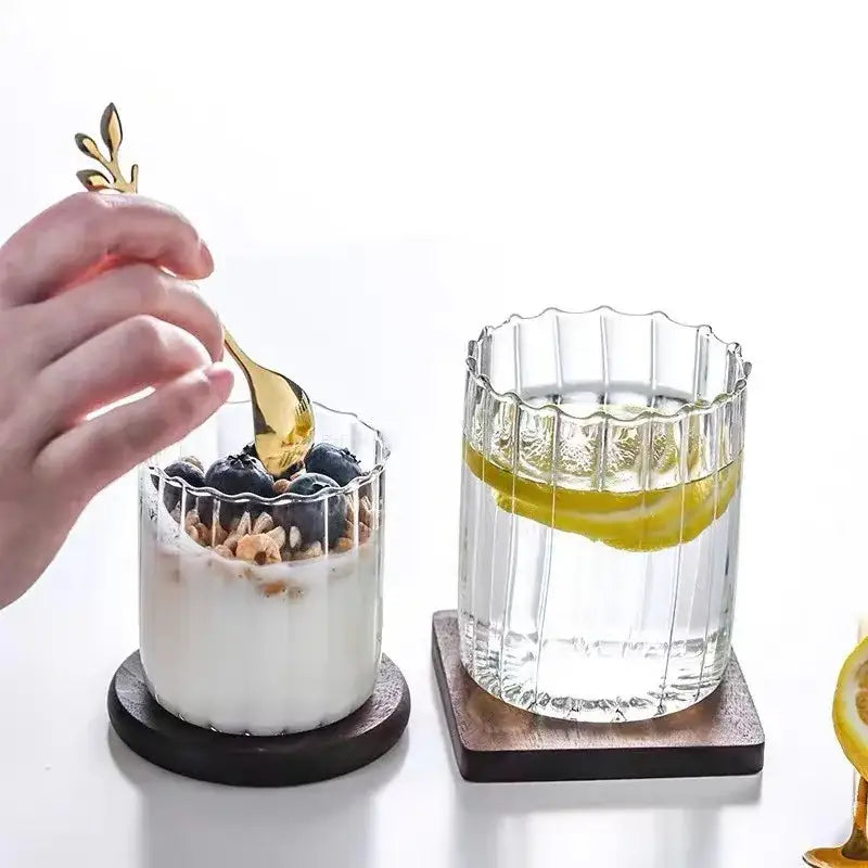 Nordic heat resistant glass ripple cup with gold leaf spoon dining room
