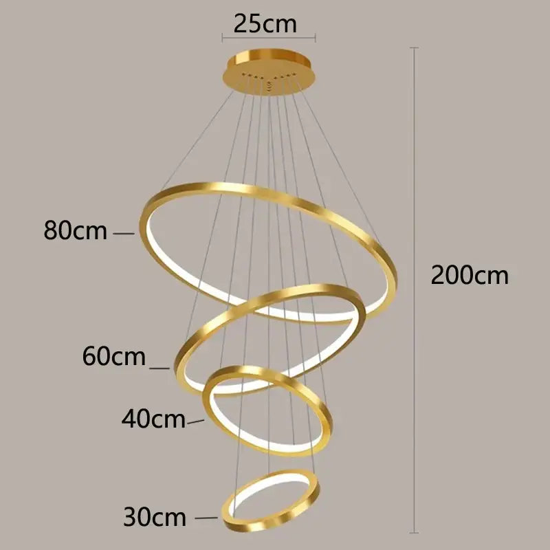 Nordic home decor golden spiral ring chandelier staircase lighting