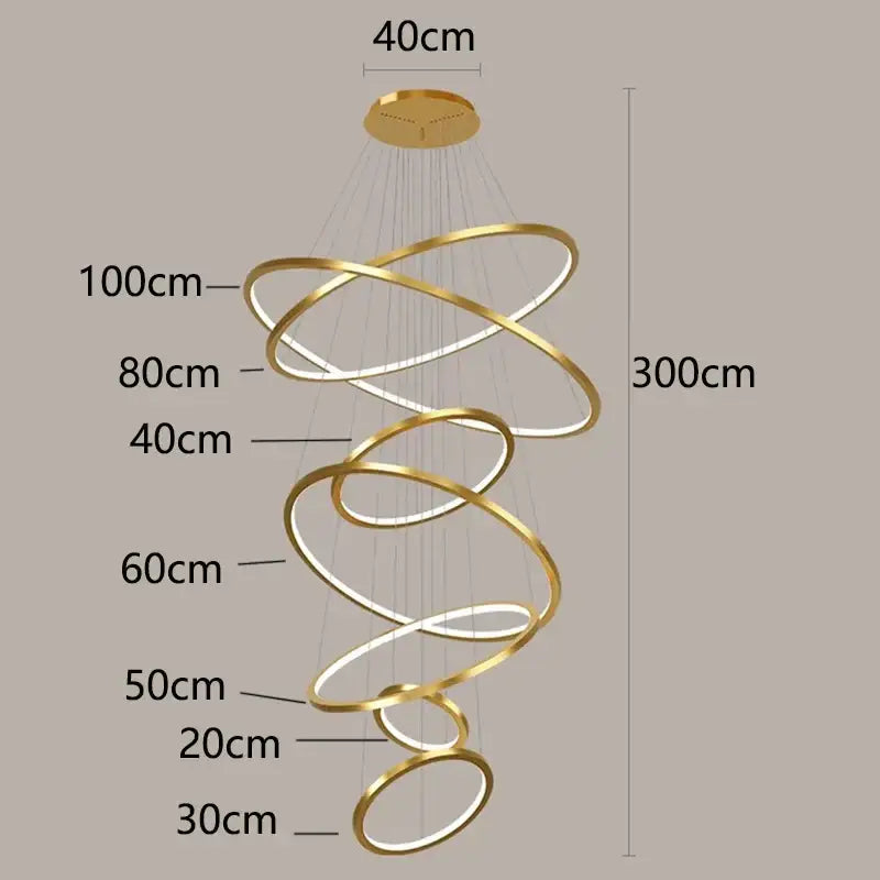 Nordic home decor golden spiral ring chandelier staircase lighting