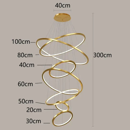 Nordic home decor golden spiral ring chandelier staircase lighting