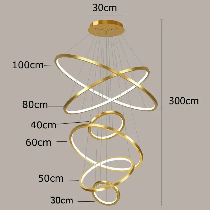 Nordic home decor golden spiral ring chandelier staircase lighting