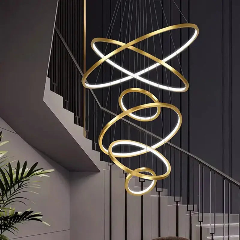 Nordic home decor golden spiral ring chandelier staircase lighting