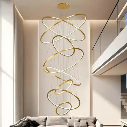 Nordic home decor golden spiral ring chandelier staircase lighting