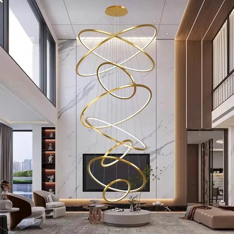 Nordic home decor golden spiral ring chandelier staircase lighting
